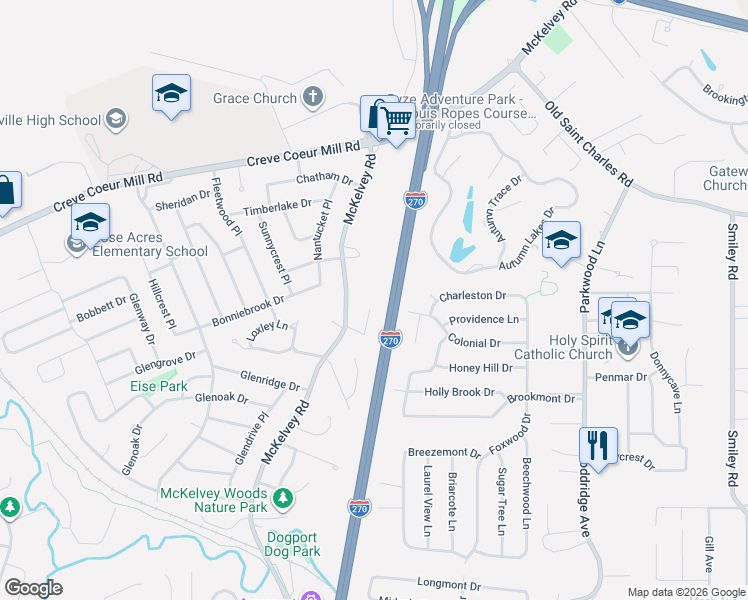 map of restaurants, bars, coffee shops, grocery stores, and more near 23 Jane Court in Maryland Heights