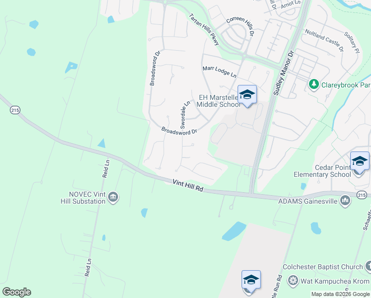 map of restaurants, bars, coffee shops, grocery stores, and more near 10017 Three Sisters Court in Bristow
