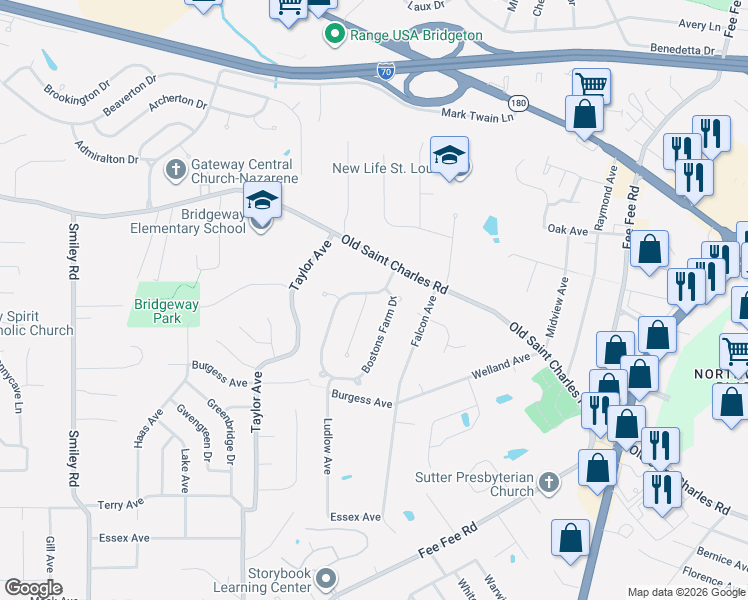 map of restaurants, bars, coffee shops, grocery stores, and more near 11463 Nora Court in Bridgeton