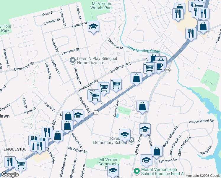 map of restaurants, bars, coffee shops, grocery stores, and more near 3737 Roxbury Lane in Alexandria