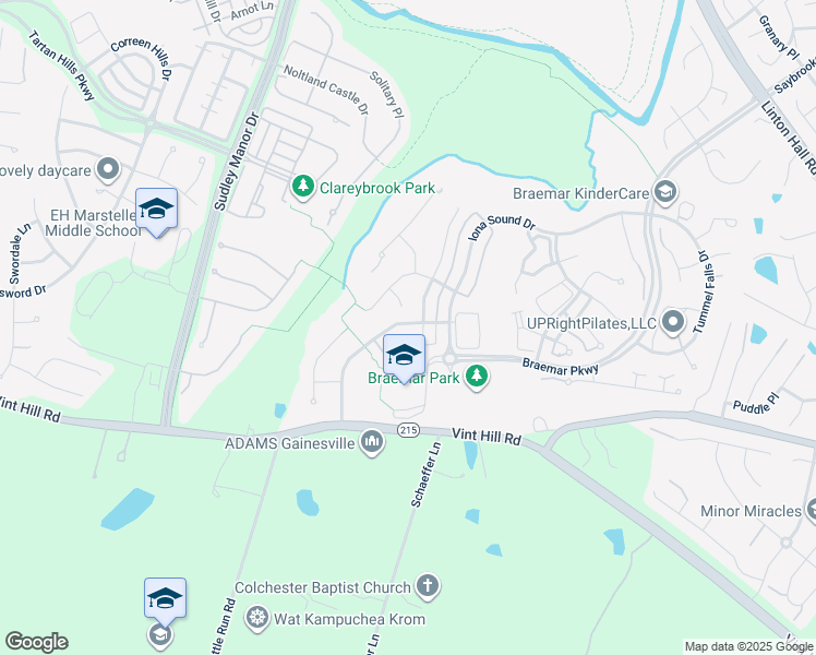 map of restaurants, bars, coffee shops, grocery stores, and more near 12561 Garry Glen Drive in Bristow