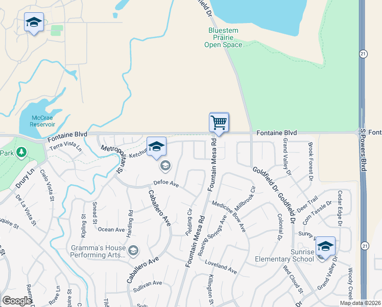map of restaurants, bars, coffee shops, grocery stores, and more near 6670 Payette Drive in Colorado Springs