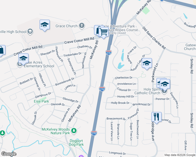 map of restaurants, bars, coffee shops, grocery stores, and more near 23 Jane Court in Maryland Heights