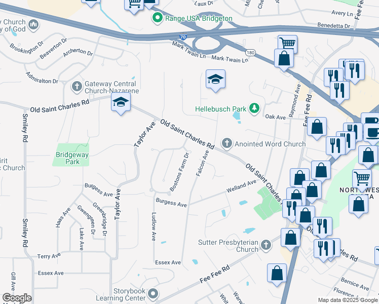 map of restaurants, bars, coffee shops, grocery stores, and more near 3511 Bostons Farm Dr in Bridgeton