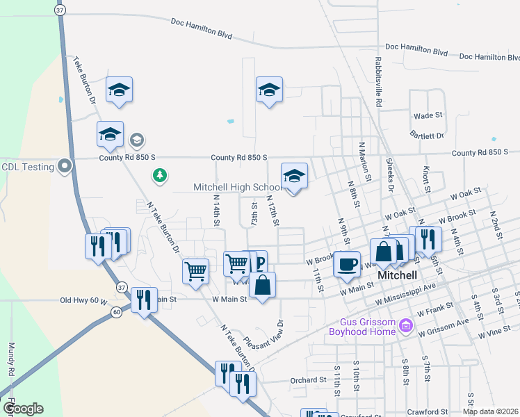 map of restaurants, bars, coffee shops, grocery stores, and more near 11 Meadow Moor Way in Mitchell