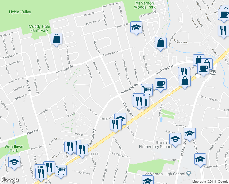 map of restaurants, bars, coffee shops, grocery stores, and more near 8118 Russell Road in Alexandria