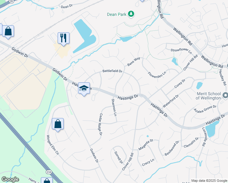 map of restaurants, bars, coffee shops, grocery stores, and more near 10252 Ginny Way in Manassas