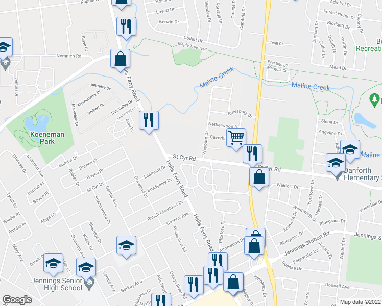 map of restaurants, bars, coffee shops, grocery stores, and more near 2441 Saint Cyr Road in Jennings