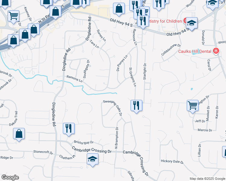 map of restaurants, bars, coffee shops, grocery stores, and more near 1324 Ramona Lane in Saint Charles