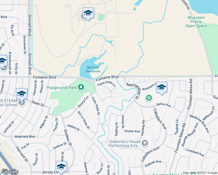 map of restaurants, bars, coffee shops, grocery stores, and more near 75 Bella Vista Lane in Colorado Springs