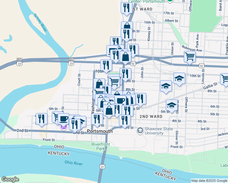 map of restaurants, bars, coffee shops, grocery stores, and more near 811 Gay Street in Portsmouth