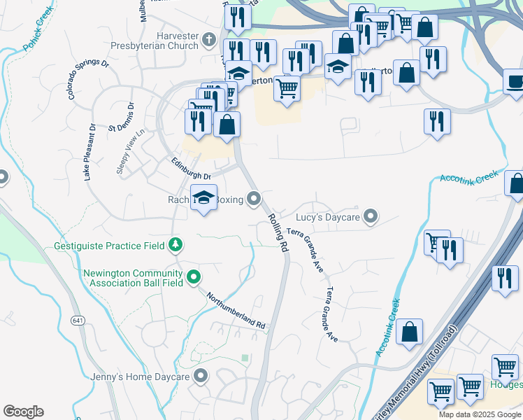 map of restaurants, bars, coffee shops, grocery stores, and more near 7703 Tanner Robert Court in Springfield