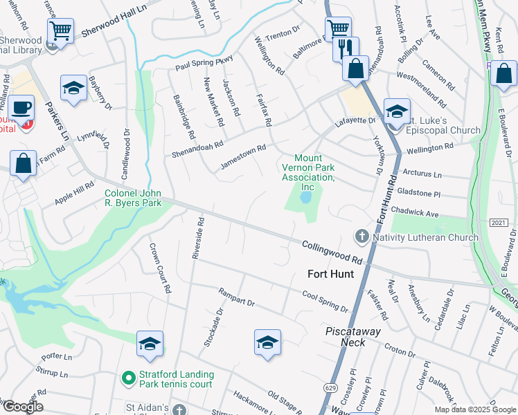 map of restaurants, bars, coffee shops, grocery stores, and more near 8127 Stacey Road in Alexandria