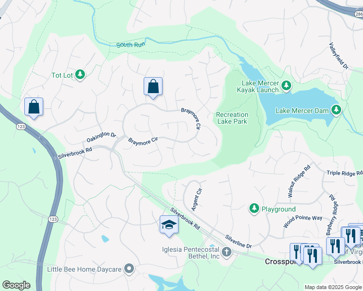 map of restaurants, bars, coffee shops, grocery stores, and more near 9330 Braymore Circle in Fairfax Station