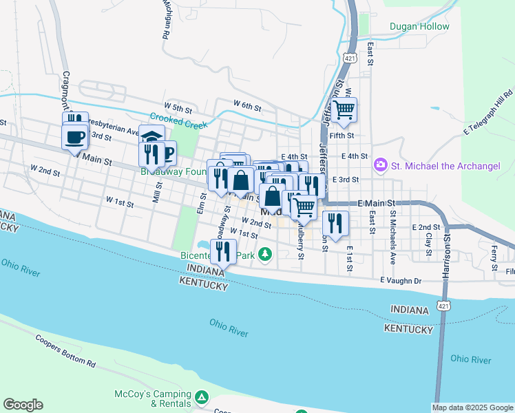 map of restaurants, bars, coffee shops, grocery stores, and more near 215 West Main Street in Madison