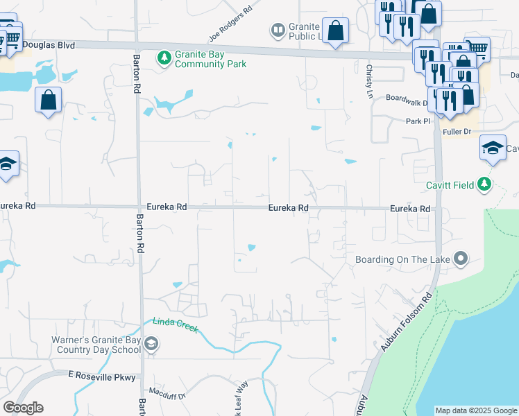 map of restaurants, bars, coffee shops, grocery stores, and more near 6402 Eureka Road in Granite Bay