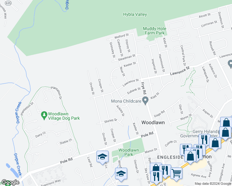 map of restaurants, bars, coffee shops, grocery stores, and more near 8138 Keeler Street in Alexandria