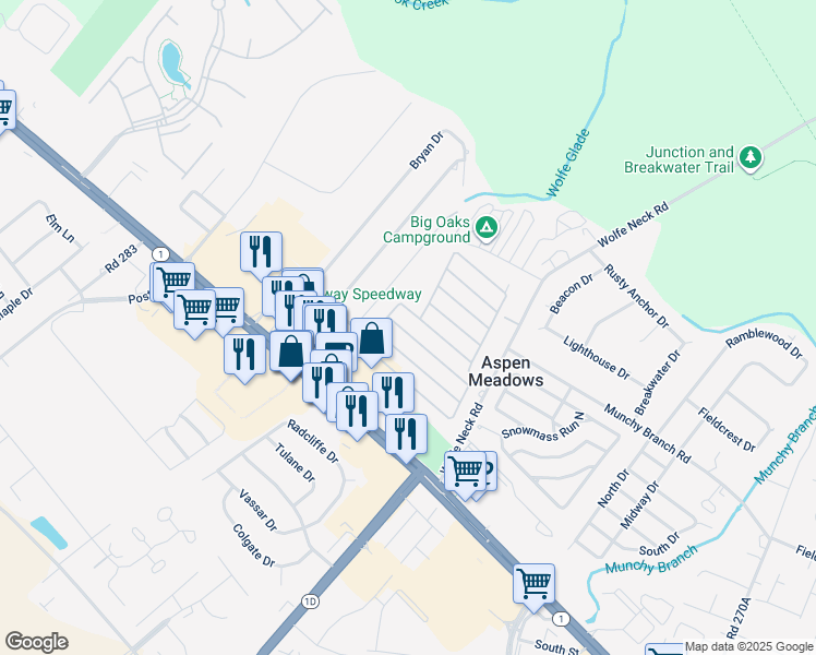 map of restaurants, bars, coffee shops, grocery stores, and more near 10 Spinning Wheel Lane in Rehoboth Beach