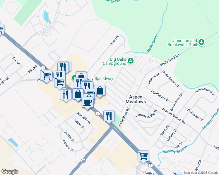 map of restaurants, bars, coffee shops, grocery stores, and more near 10 Spinning Wheel Lane in Rehoboth Beach