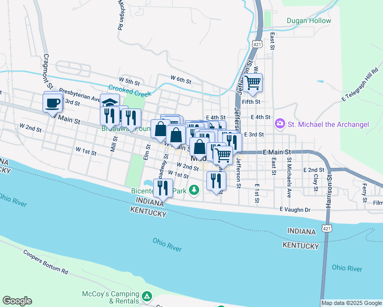 map of restaurants, bars, coffee shops, grocery stores, and more near 215 West Main Street in Madison