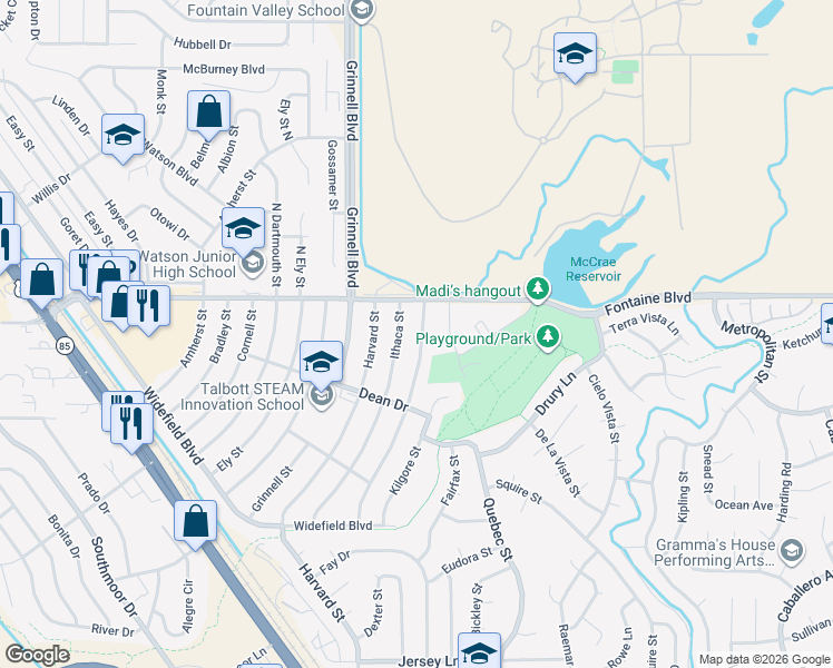map of restaurants, bars, coffee shops, grocery stores, and more near 110 Judson Street in Colorado Springs