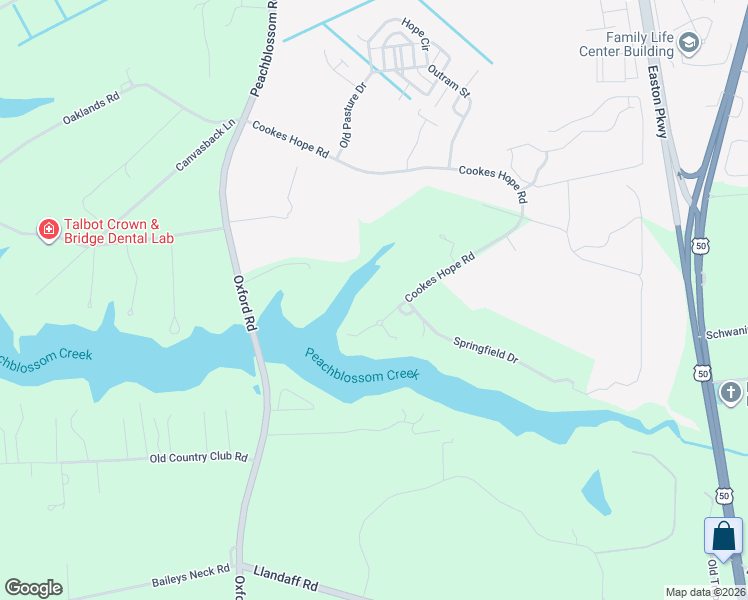 map of restaurants, bars, coffee shops, grocery stores, and more near 6780 Cookes Hope Road in Easton