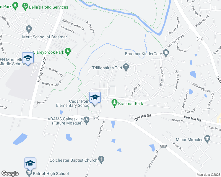 map of restaurants, bars, coffee shops, grocery stores, and more near 10116 Pale Rose Loop in Bristow