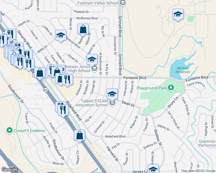 map of restaurants, bars, coffee shops, grocery stores, and more near 113 Ely Street in Colorado Springs