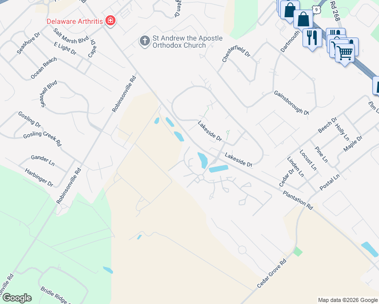 map of restaurants, bars, coffee shops, grocery stores, and more near 33788 Walnut Grove Drive in Lewes