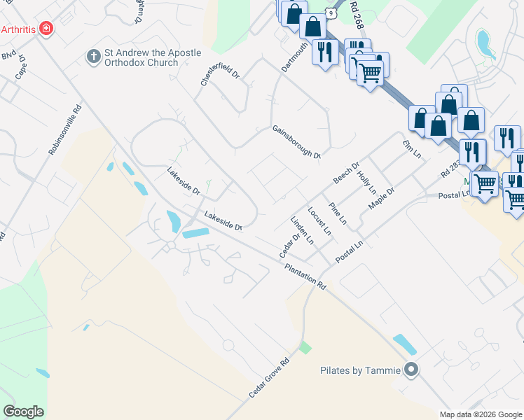 map of restaurants, bars, coffee shops, grocery stores, and more near 1 Lakeview Court in Lewes