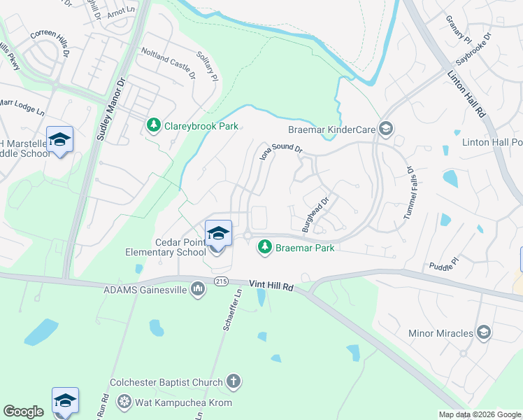map of restaurants, bars, coffee shops, grocery stores, and more near 10162 Pale Rose Loop in Bristow