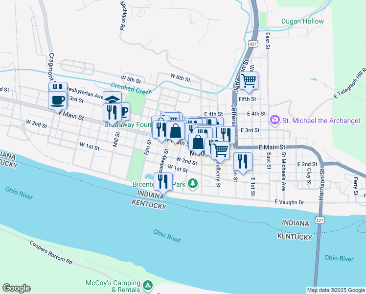 map of restaurants, bars, coffee shops, grocery stores, and more near 215 West Main Street in Madison