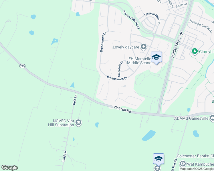 map of restaurants, bars, coffee shops, grocery stores, and more near 13201 Daldownie Court in Bristow