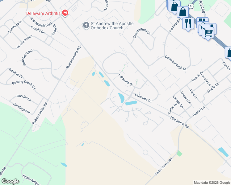 map of restaurants, bars, coffee shops, grocery stores, and more near 33788 Walnut Grove Drive in Lewes