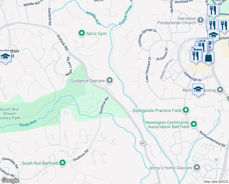 map of restaurants, bars, coffee shops, grocery stores, and more near 8128 Cliffview Avenue in Springfield