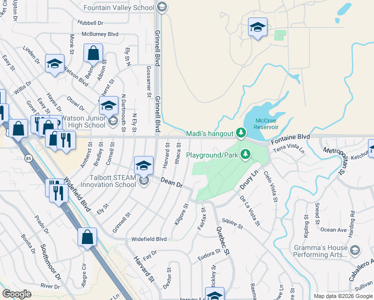 map of restaurants, bars, coffee shops, grocery stores, and more near 110 Judson Street in Colorado Springs