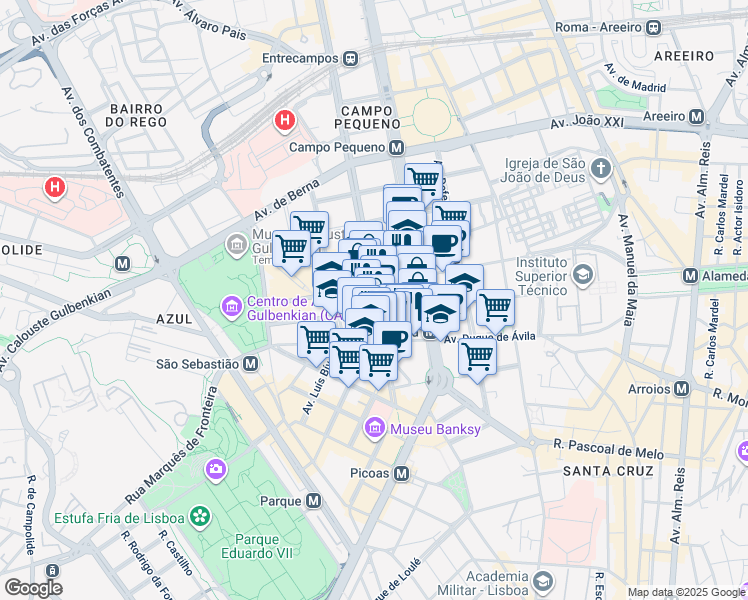 map of restaurants, bars, coffee shops, grocery stores, and more near in Lisbon