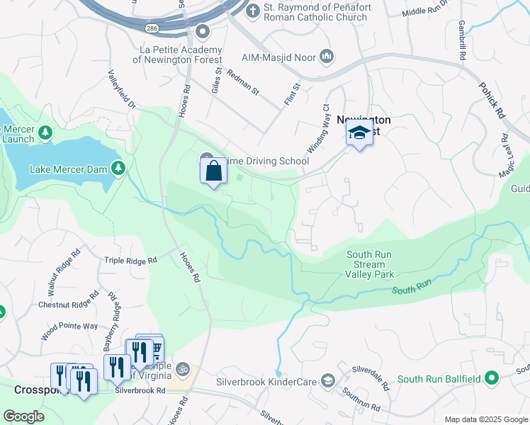 map of restaurants, bars, coffee shops, grocery stores, and more near 8166 Willowdale Court in Springfield
