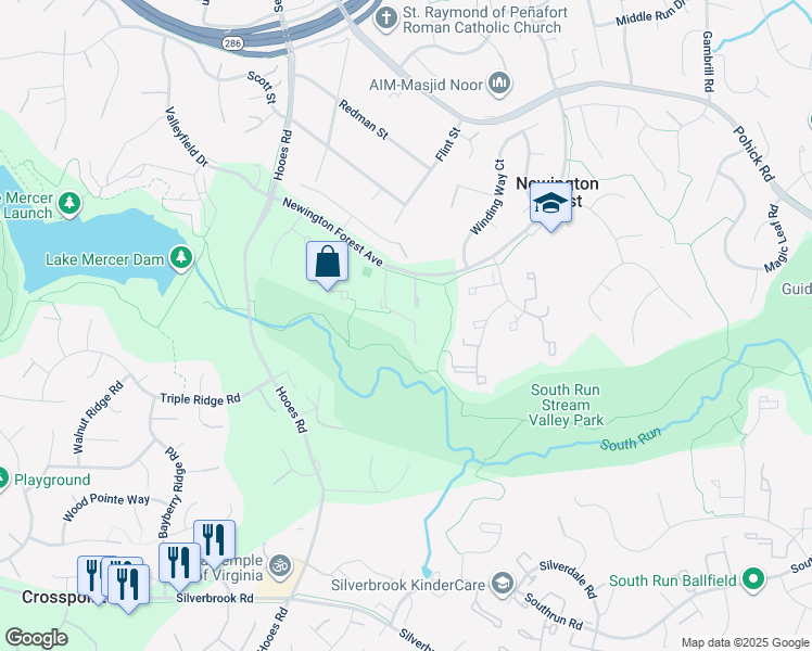 map of restaurants, bars, coffee shops, grocery stores, and more near 8166 Willowdale Court in Springfield