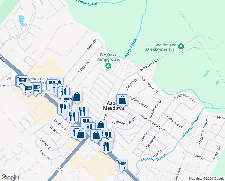 map of restaurants, bars, coffee shops, grocery stores, and more near 35599 Wolfe Neck Road in Rehoboth Beach