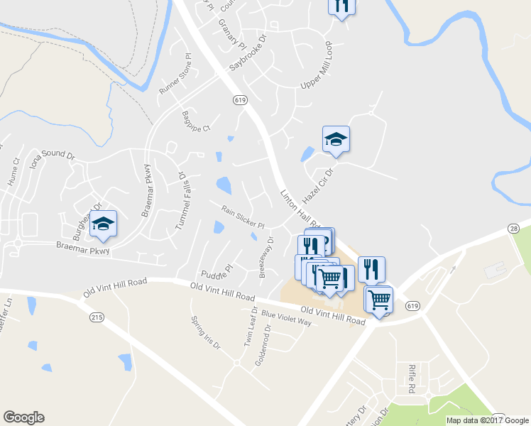 map of restaurants, bars, coffee shops, grocery stores, and more near 10138 Crashing Thunder Place in Nokesville
