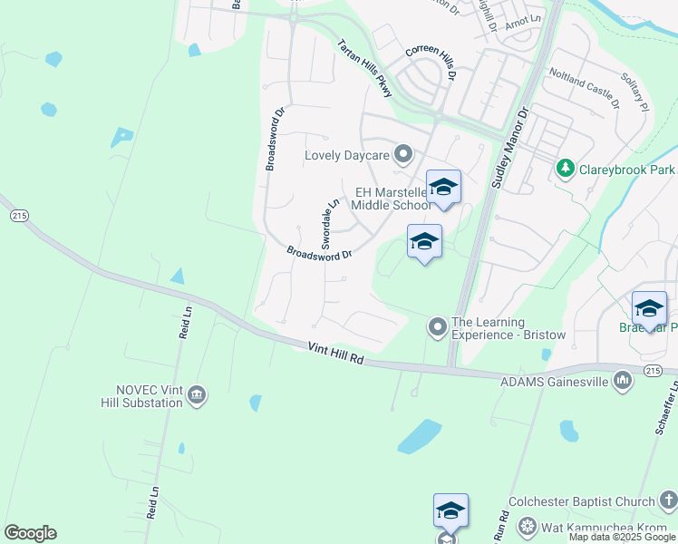 map of restaurants, bars, coffee shops, grocery stores, and more near 14008 Garrow Court in Bristow
