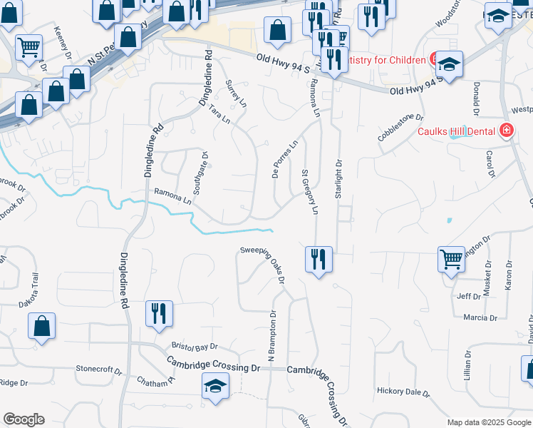 map of restaurants, bars, coffee shops, grocery stores, and more near 1324 Ramona Lane in Saint Charles