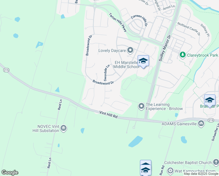 map of restaurants, bars, coffee shops, grocery stores, and more near 14008 Garrow Court in Bristow