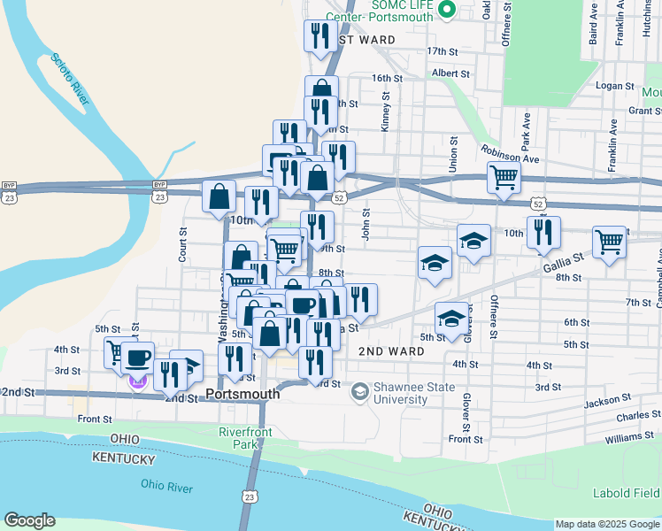map of restaurants, bars, coffee shops, grocery stores, and more near 922 8th Street in Portsmouth