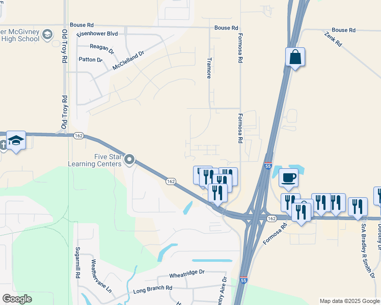 map of restaurants, bars, coffee shops, grocery stores, and more near 2100 Suncrest Court in Troy