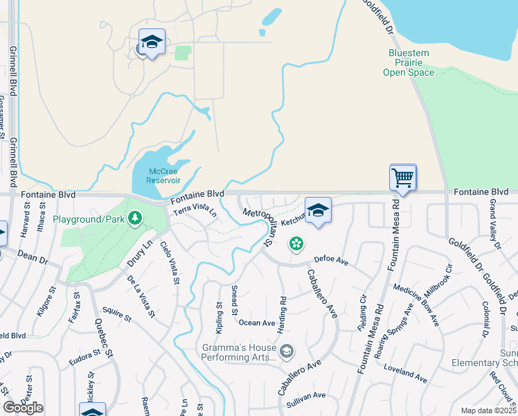 map of restaurants, bars, coffee shops, grocery stores, and more near 6669 Bobtail Drive in Colorado Springs