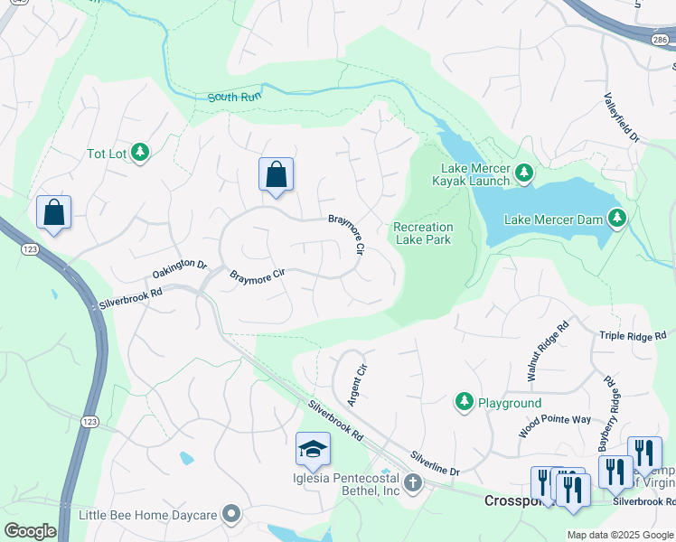 map of restaurants, bars, coffee shops, grocery stores, and more near 9333 Braymore Circle in Fairfax Station