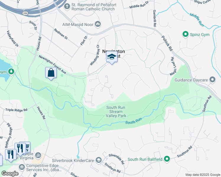 map of restaurants, bars, coffee shops, grocery stores, and more near 8159 Crystal Creek Court in Springfield