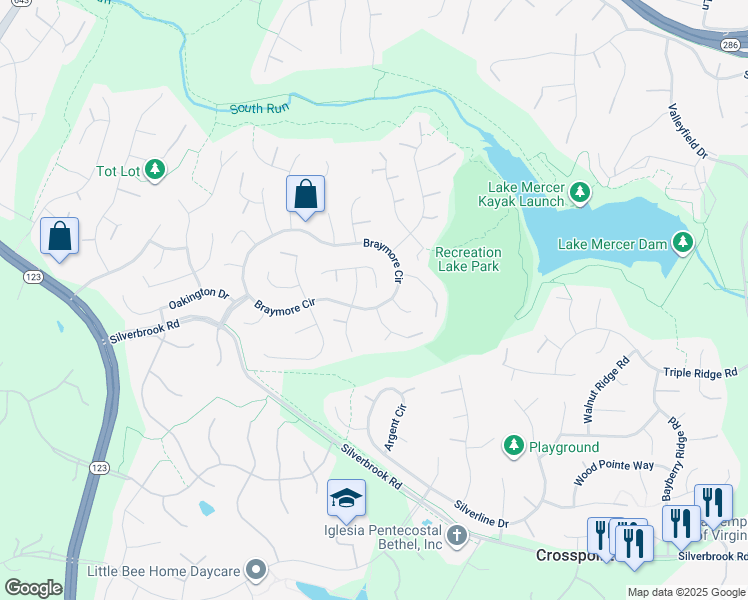 map of restaurants, bars, coffee shops, grocery stores, and more near 9333 Braymore Circle in Fairfax Station